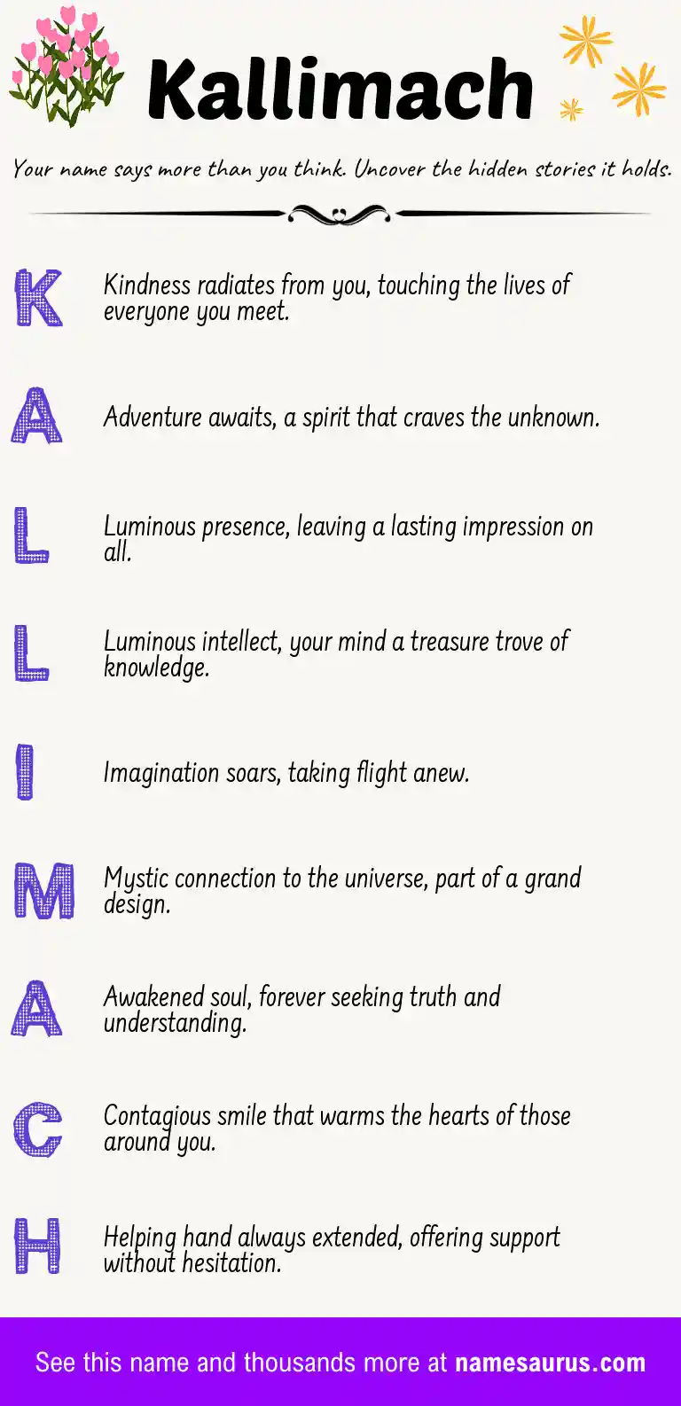 Acrostic poem about Kallimach.