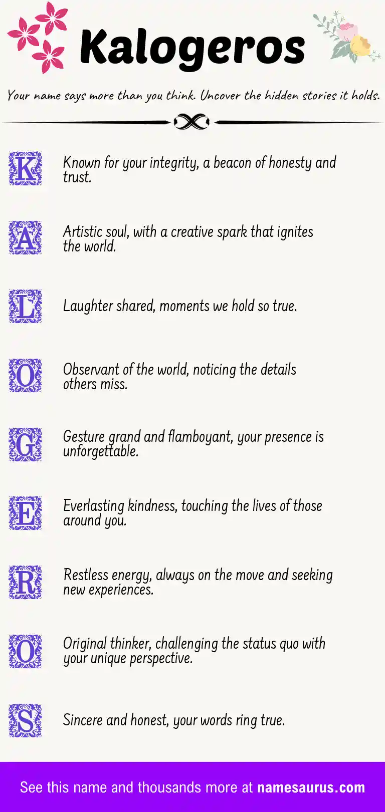 Acrostic poem about Kalogeros.