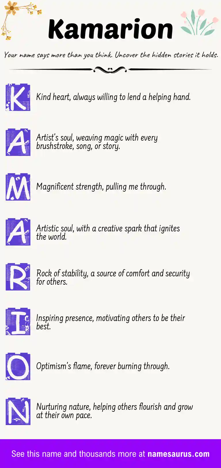 Acrostic poem about Kamarion.