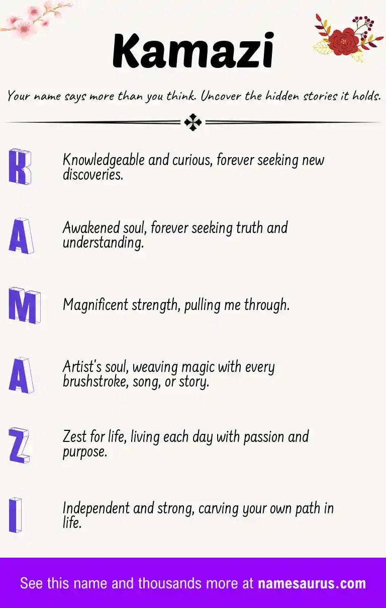 Acrostic poem about Kamazi.