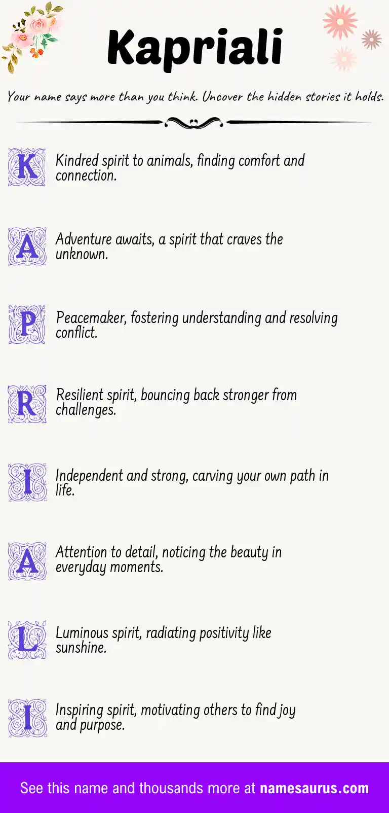 Acrostic poem about Kapriali.