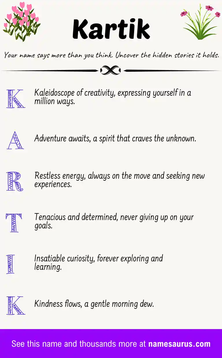 Acrostic poem about Kartik.
