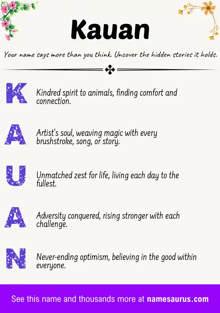 Acrostic poem about Kauan.