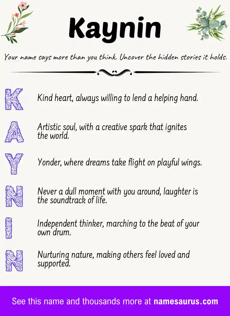 Acrostic poem about Kaynin.