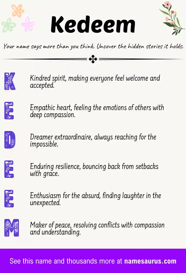 Acrostic poem about Kedeem.