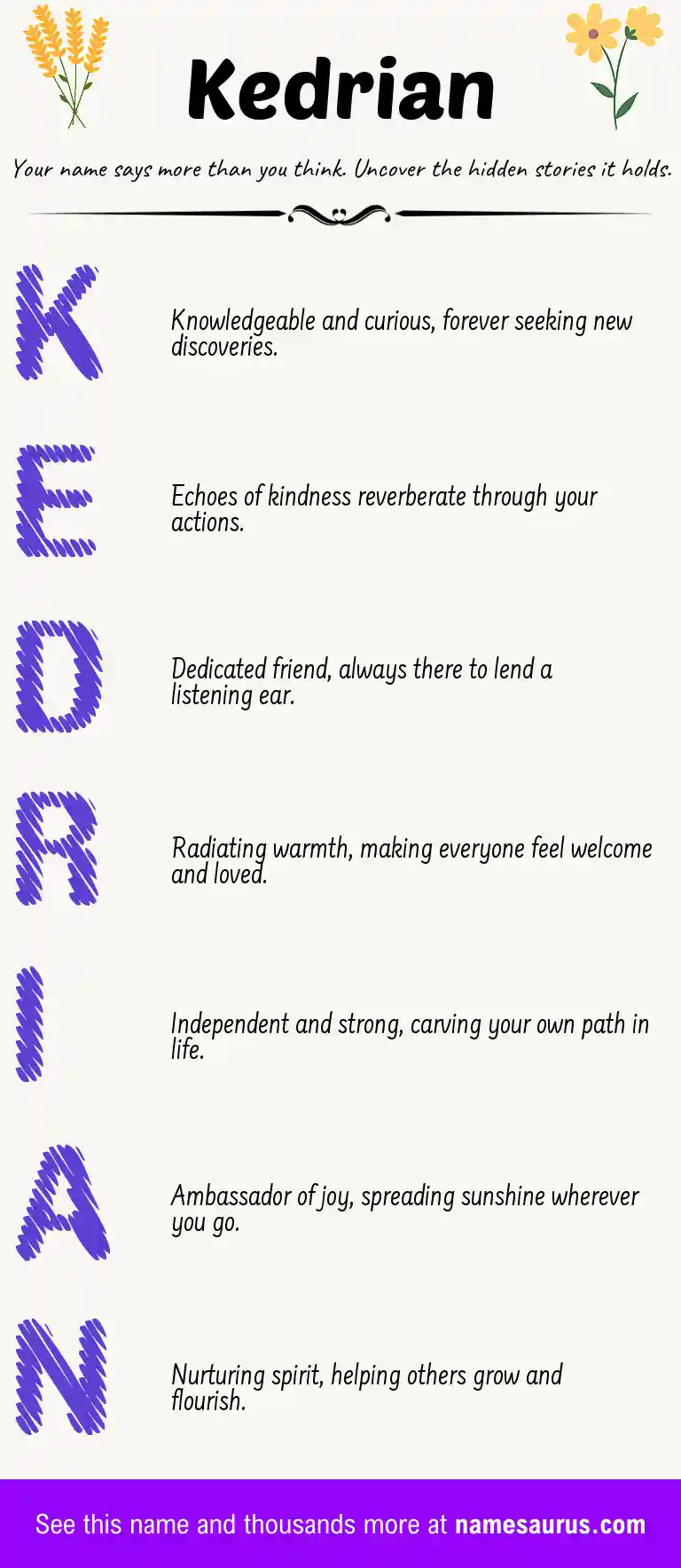 Acrostic poem about Kedrian.