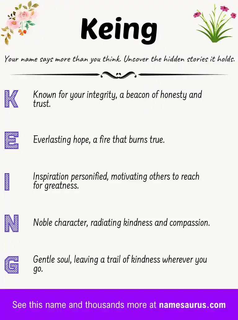 Acrostic poem about Keing.