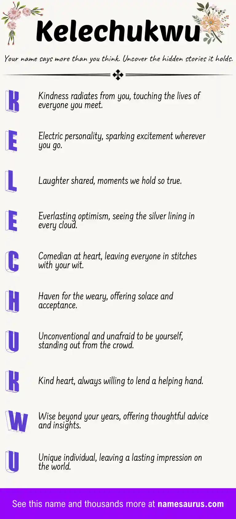 Acrostic poem about Kelechukwu.