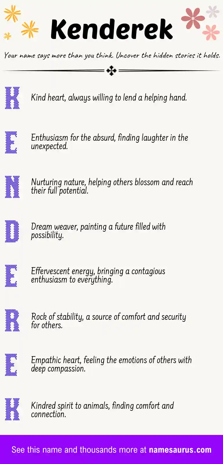 Acrostic poem about Kenderek.