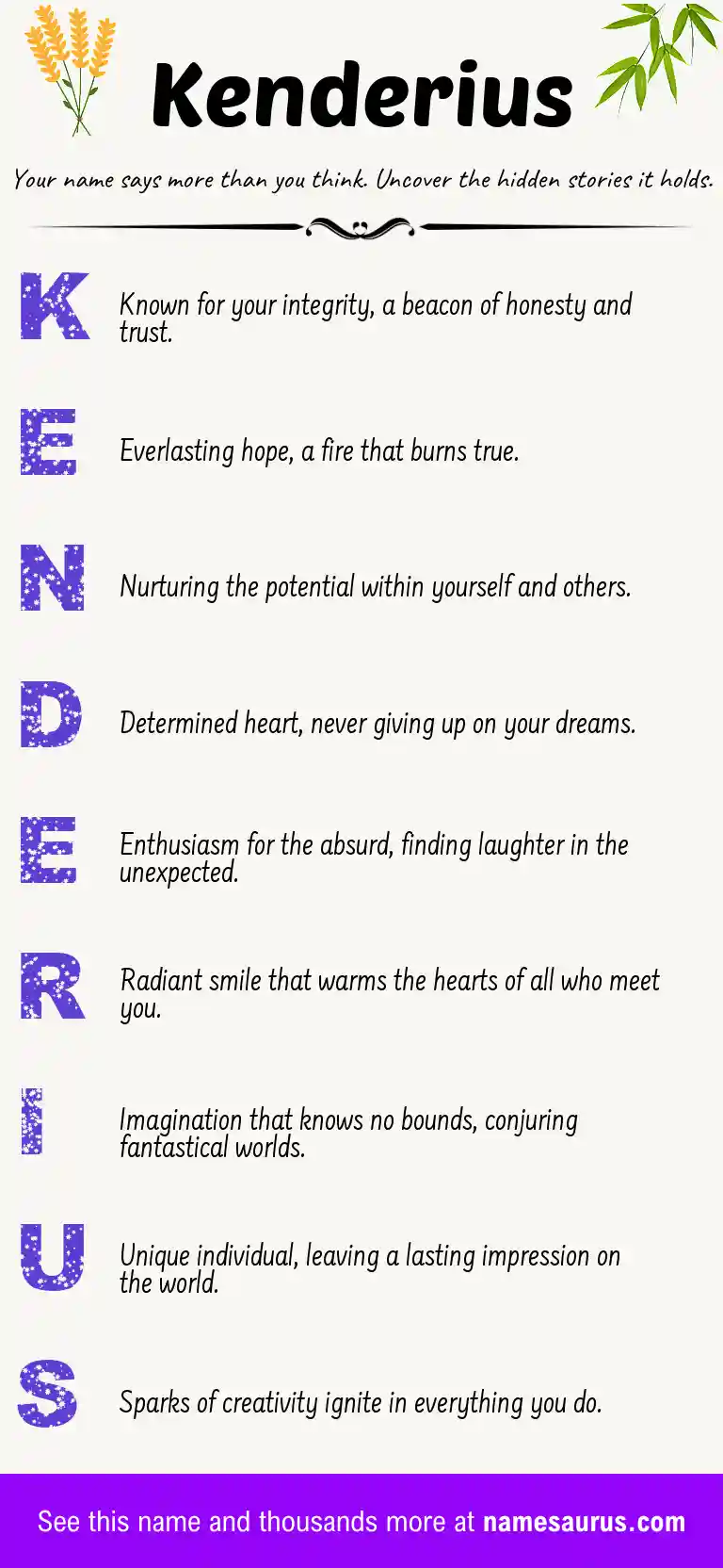 Acrostic poem about Kenderius.