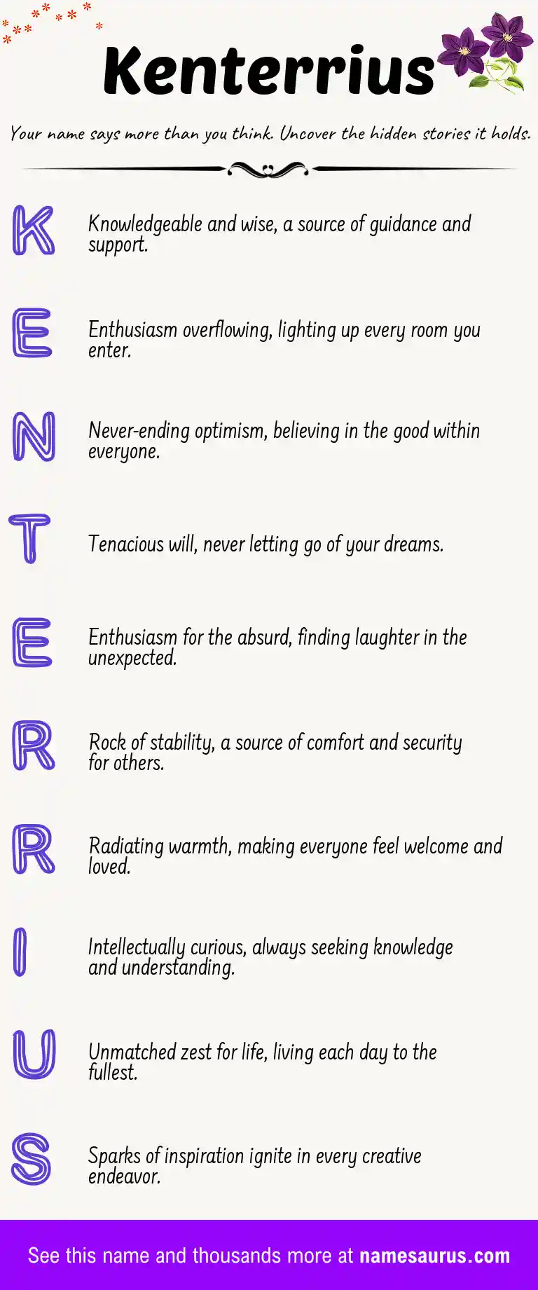 Acrostic poem about Kenterrius.