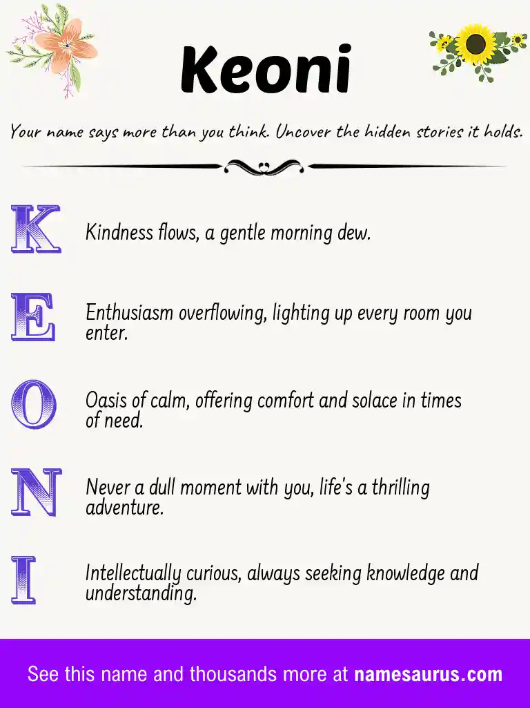 Acrostic poem about Keoni.