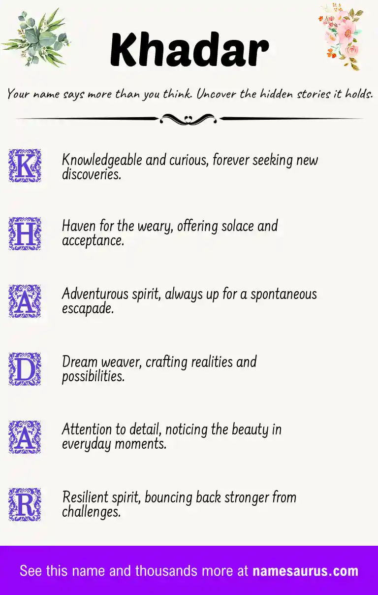 Acrostic poem about Khadar.