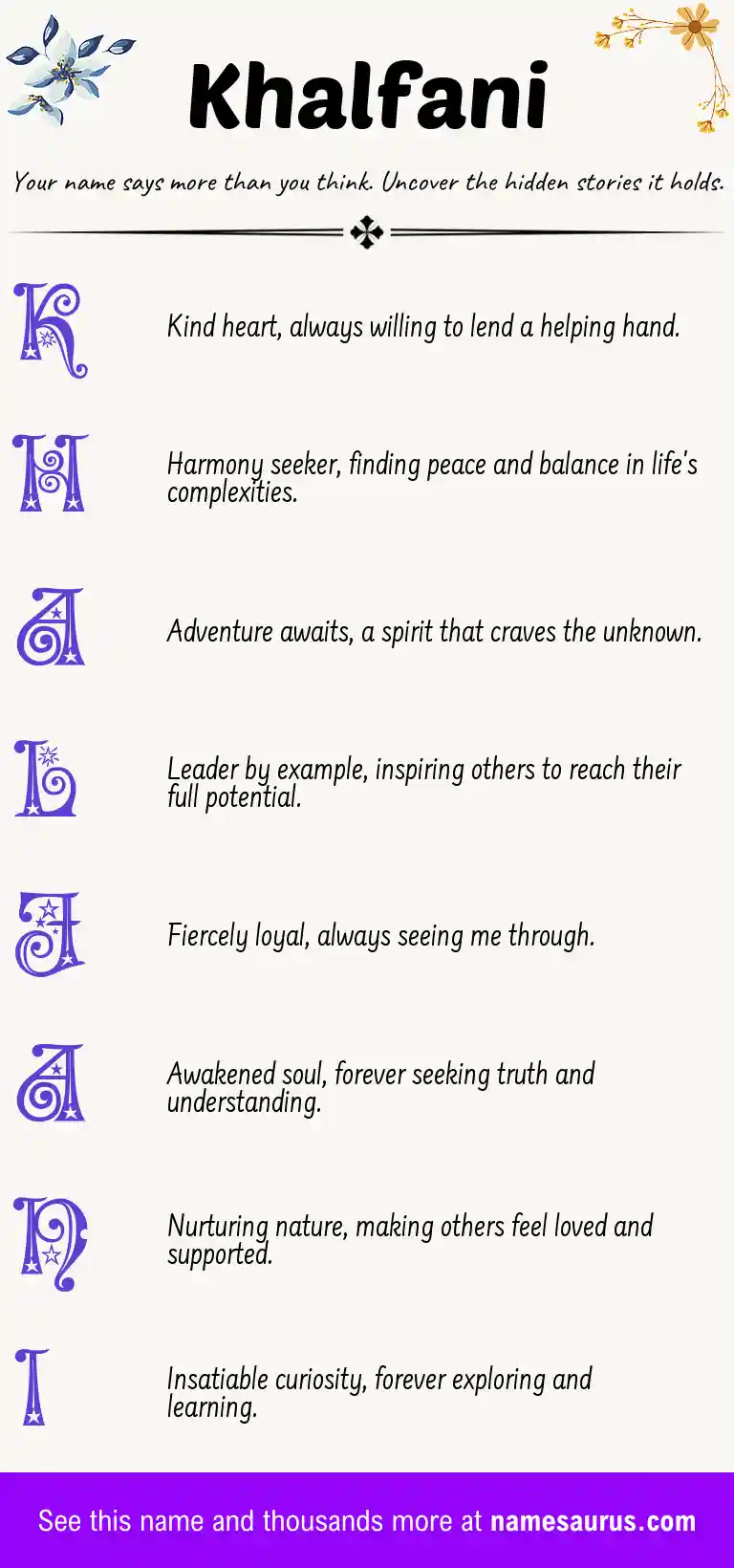 Acrostic poem about Khalfani.