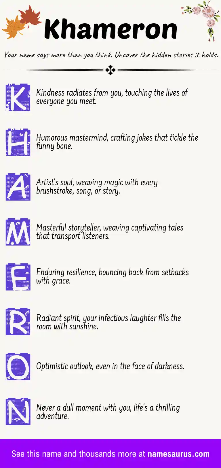 Acrostic poem about Khameron.