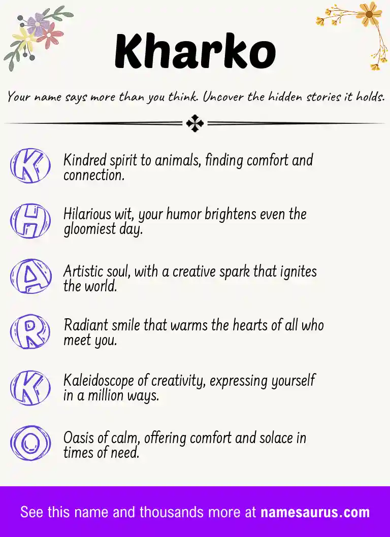 Acrostic poem about Kharko.