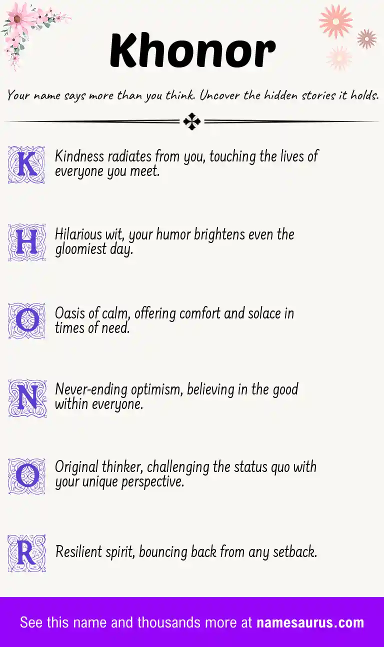 Acrostic poem about Khonor.