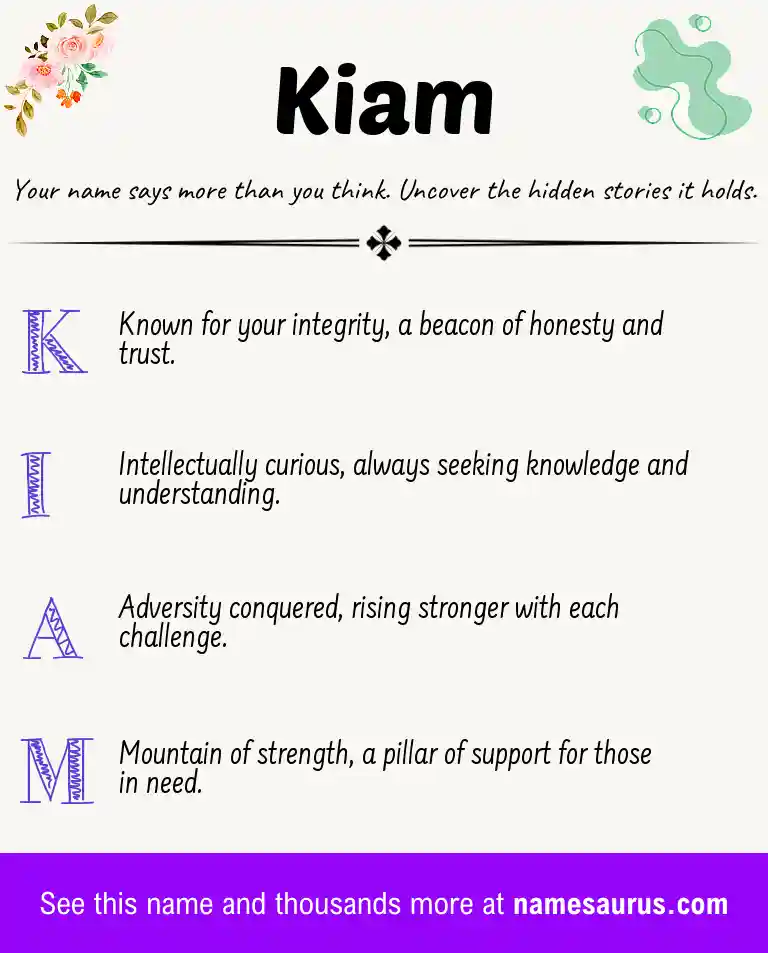 Acrostic poem about Kiam.