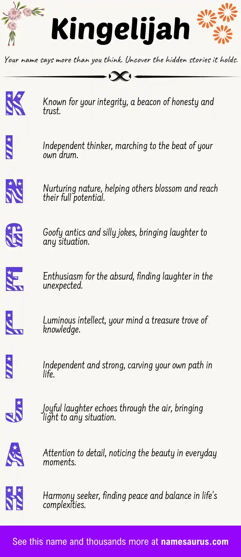 Acrostic poem about Kingelijah.