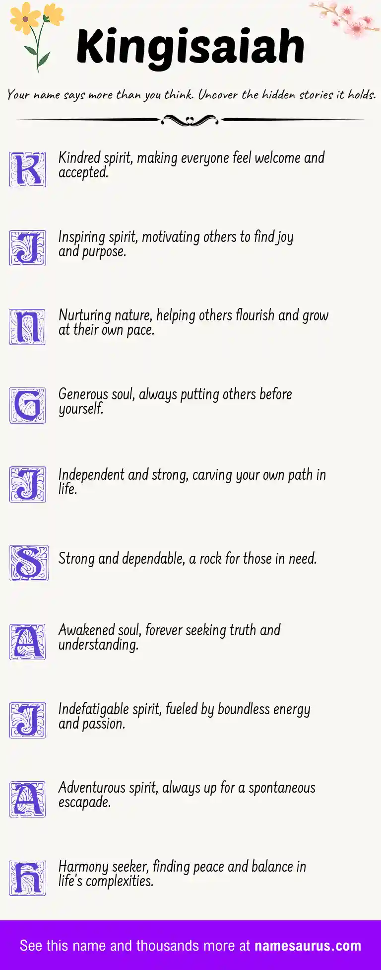 Acrostic poem about Kingisaiah.