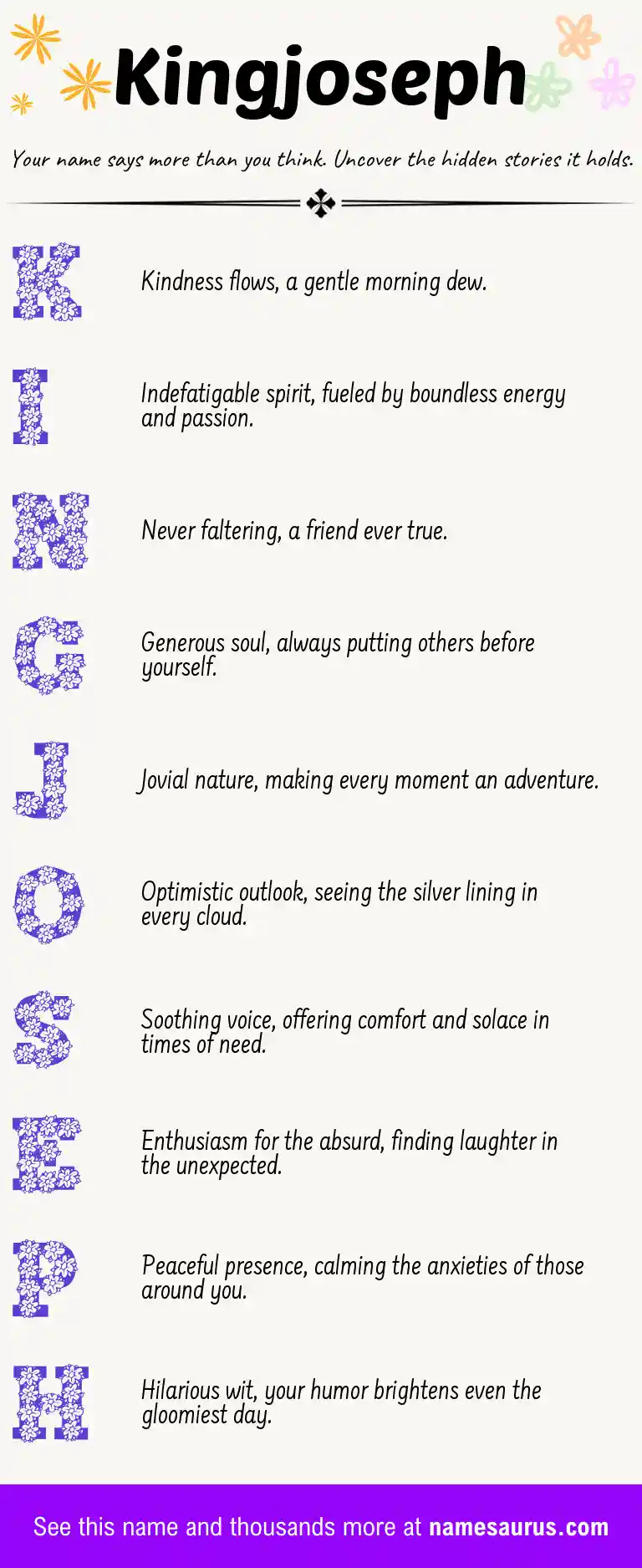 Acrostic poem about Kingjoseph.