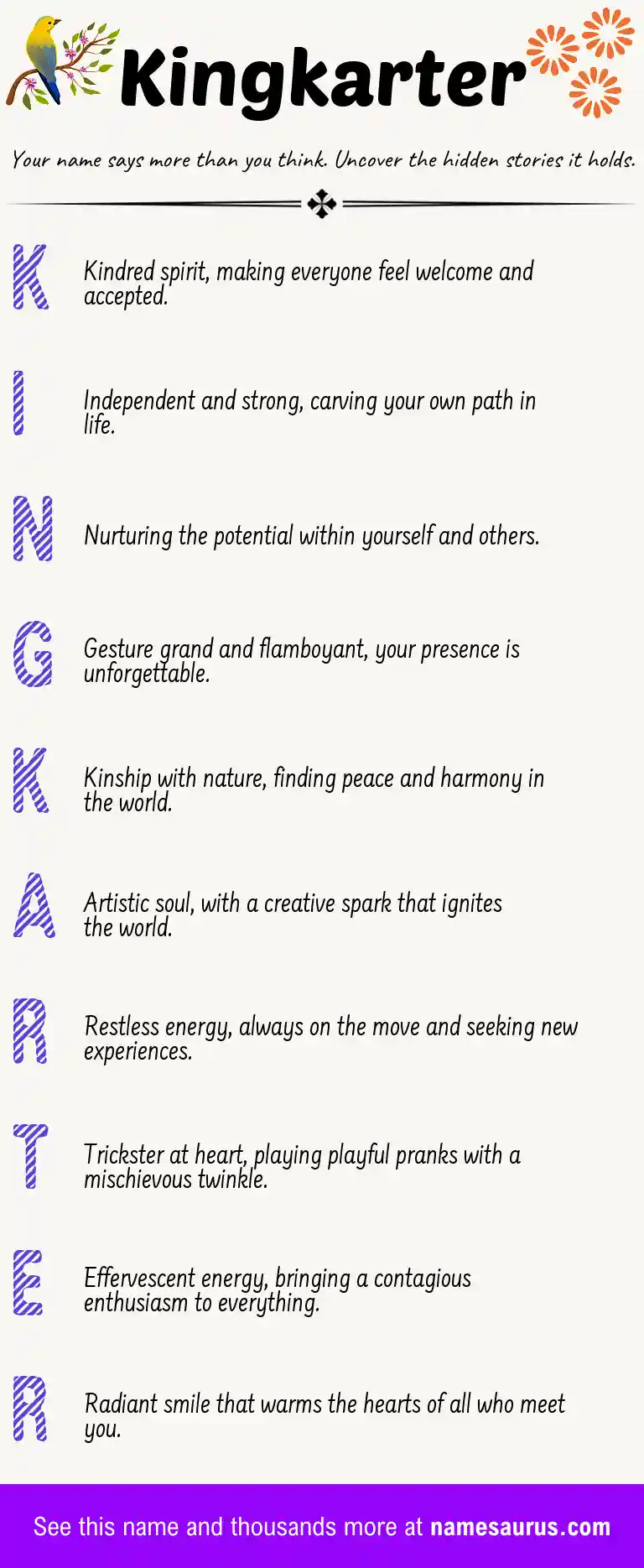 Acrostic poem about Kingkarter.