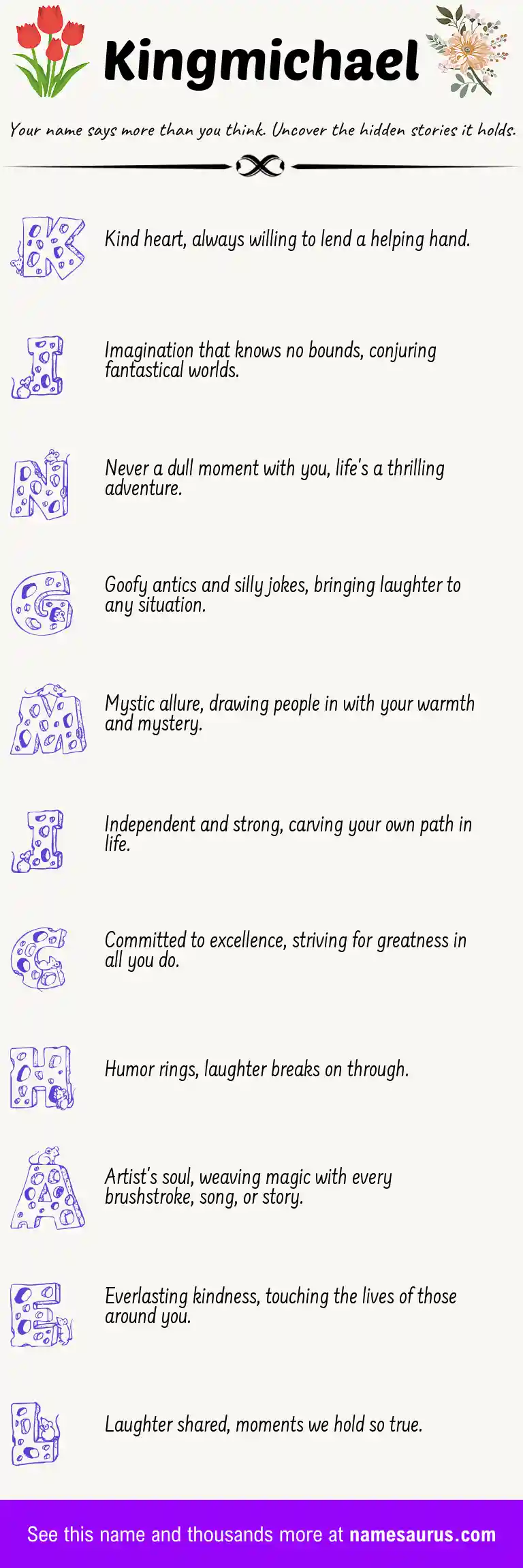 Acrostic poem about Kingmichael.