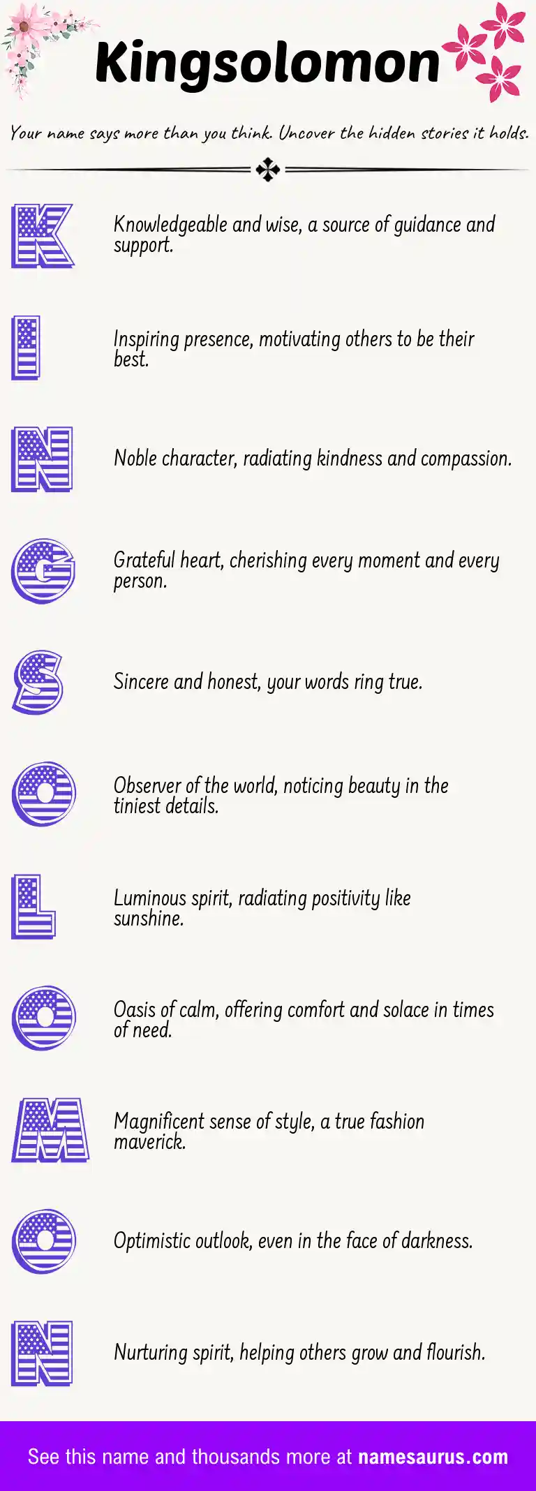 Acrostic poem about Kingsolomon.