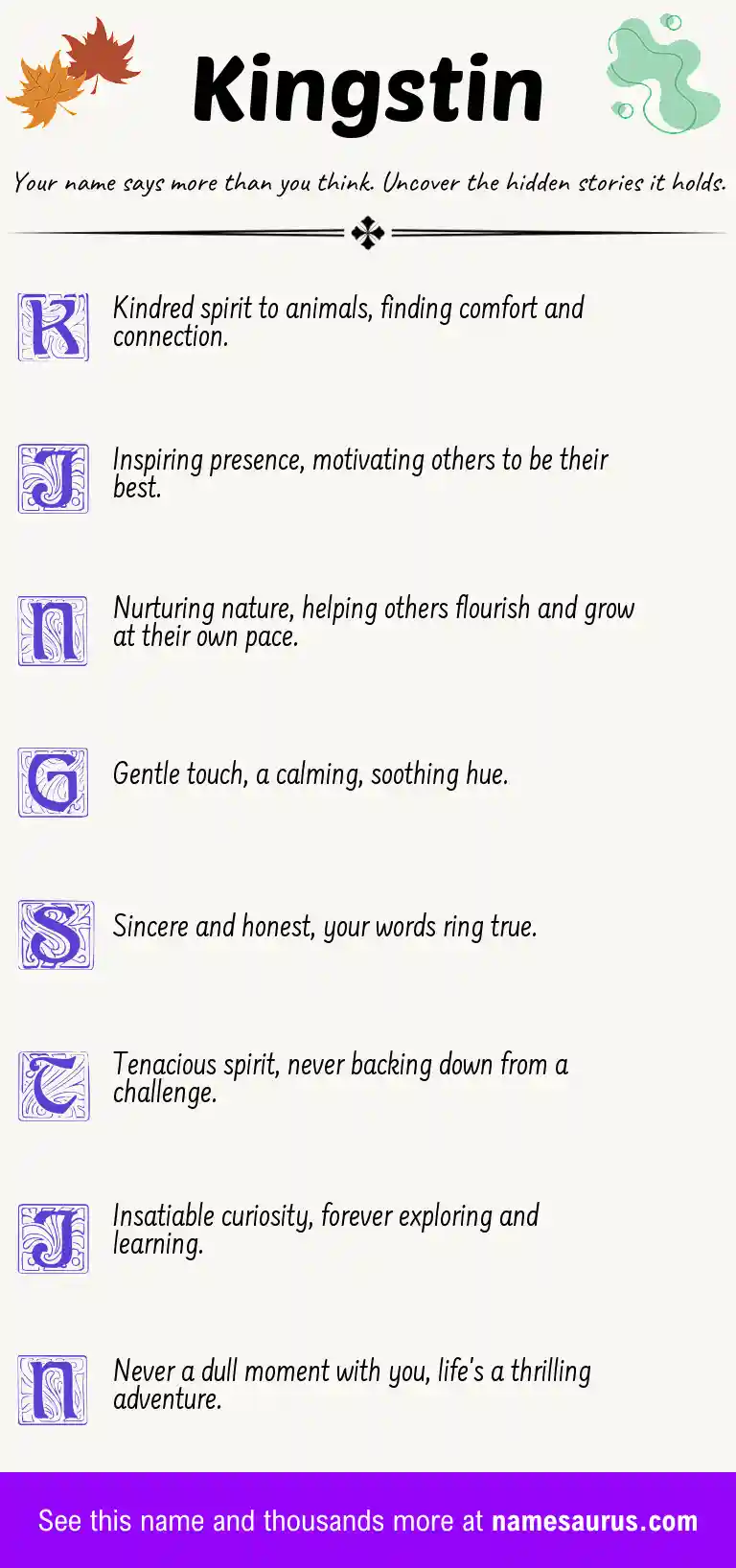 Acrostic poem about Kingstin.