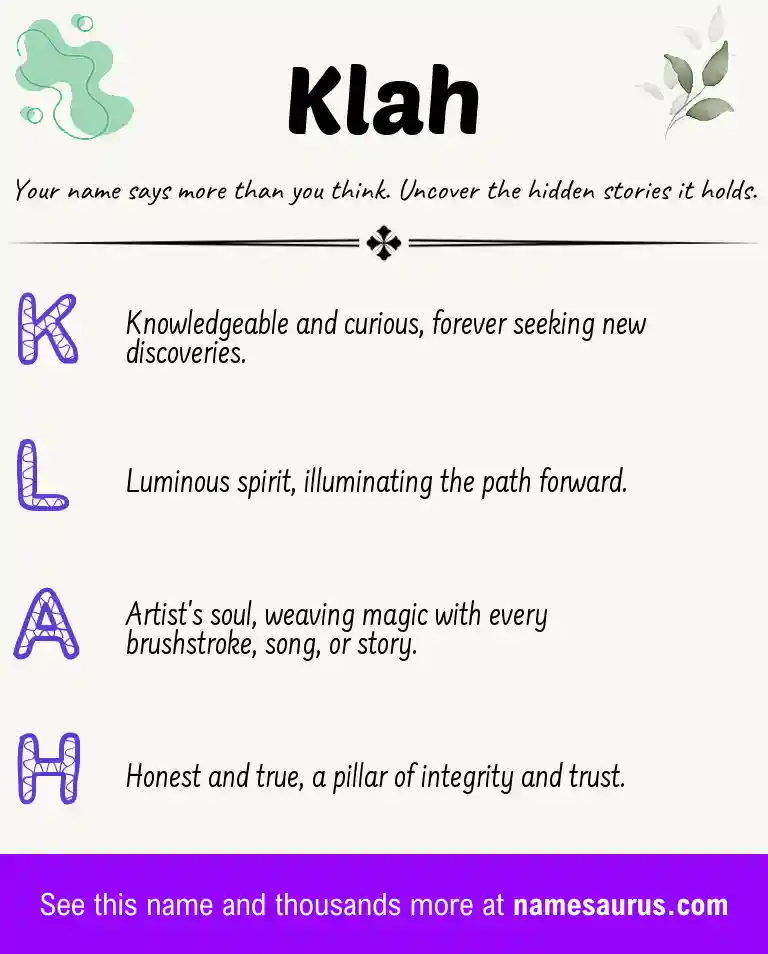 Acrostic poem about Klah.