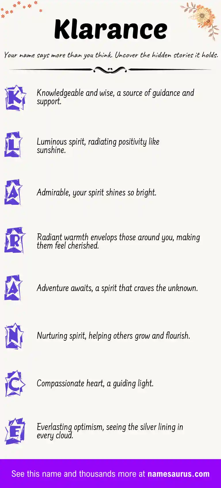 Acrostic poem about Klarance.