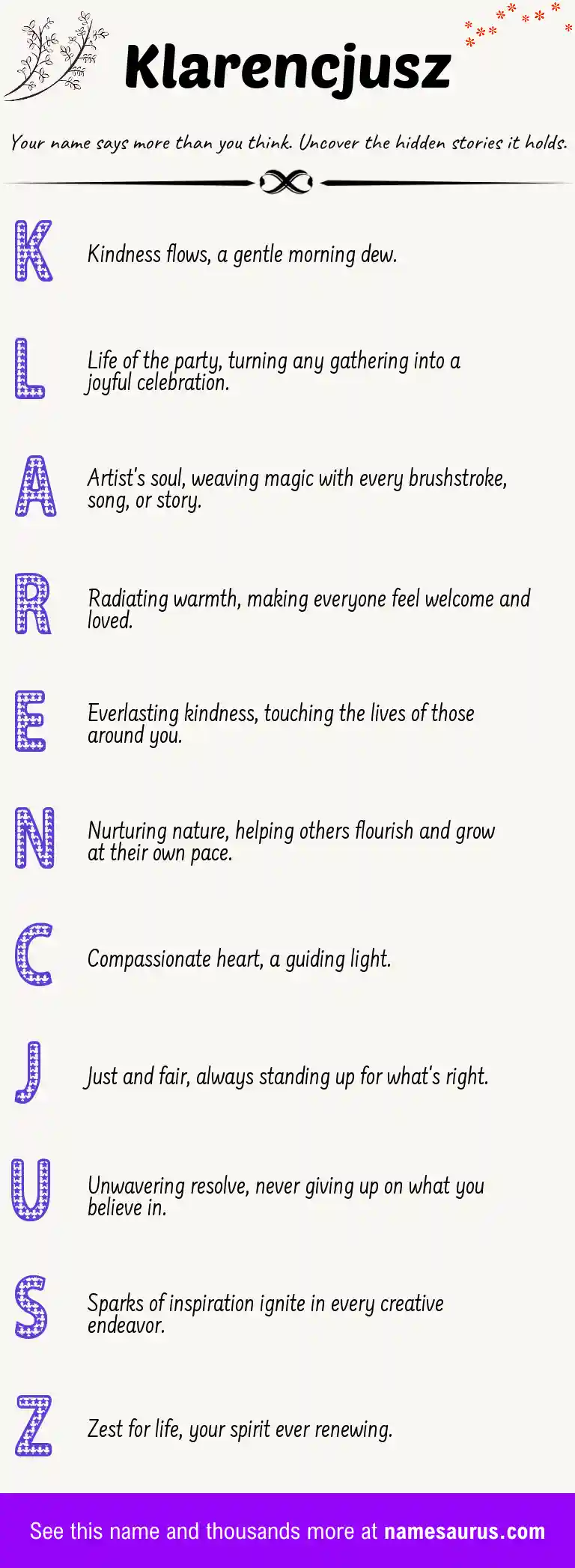 Acrostic poem about Klarencjusz.