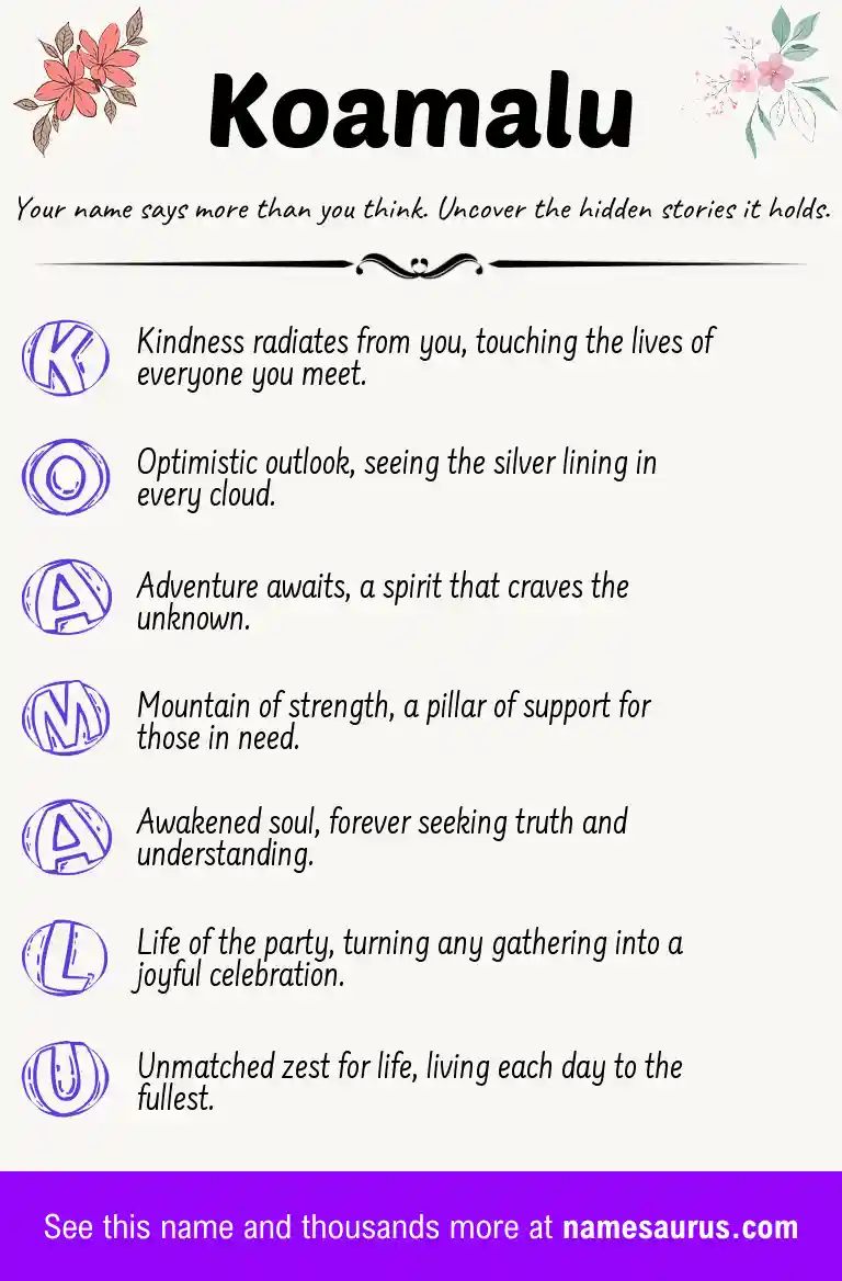 Acrostic poem about Koamalu.