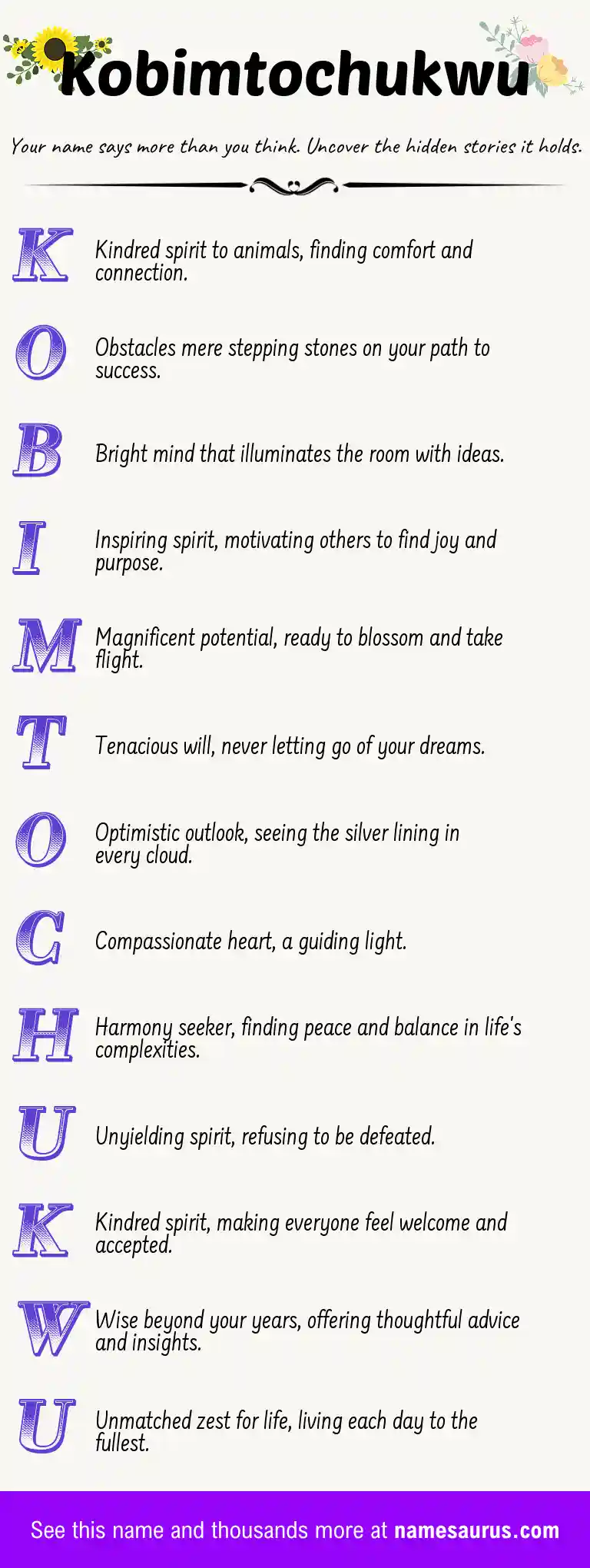 Acrostic poem about Kobimtochukwu.