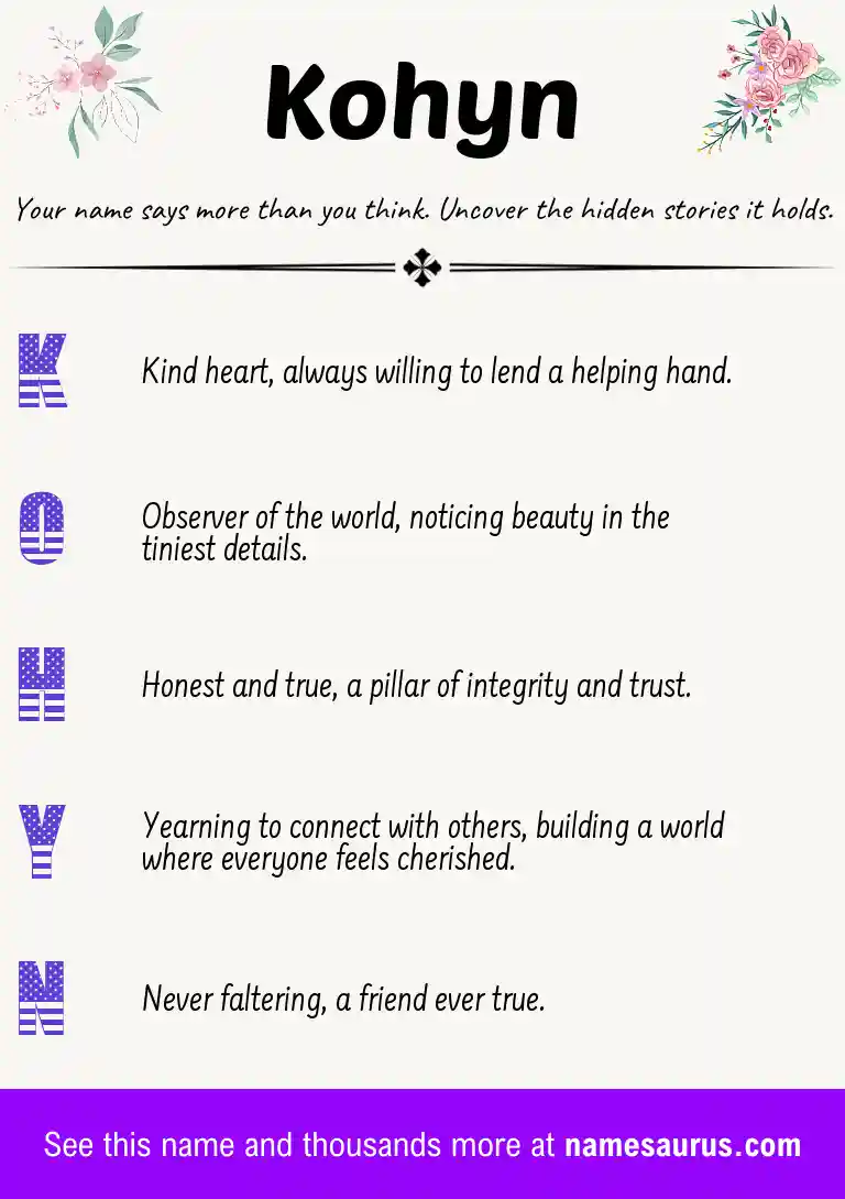 Acrostic poem about Kohyn.