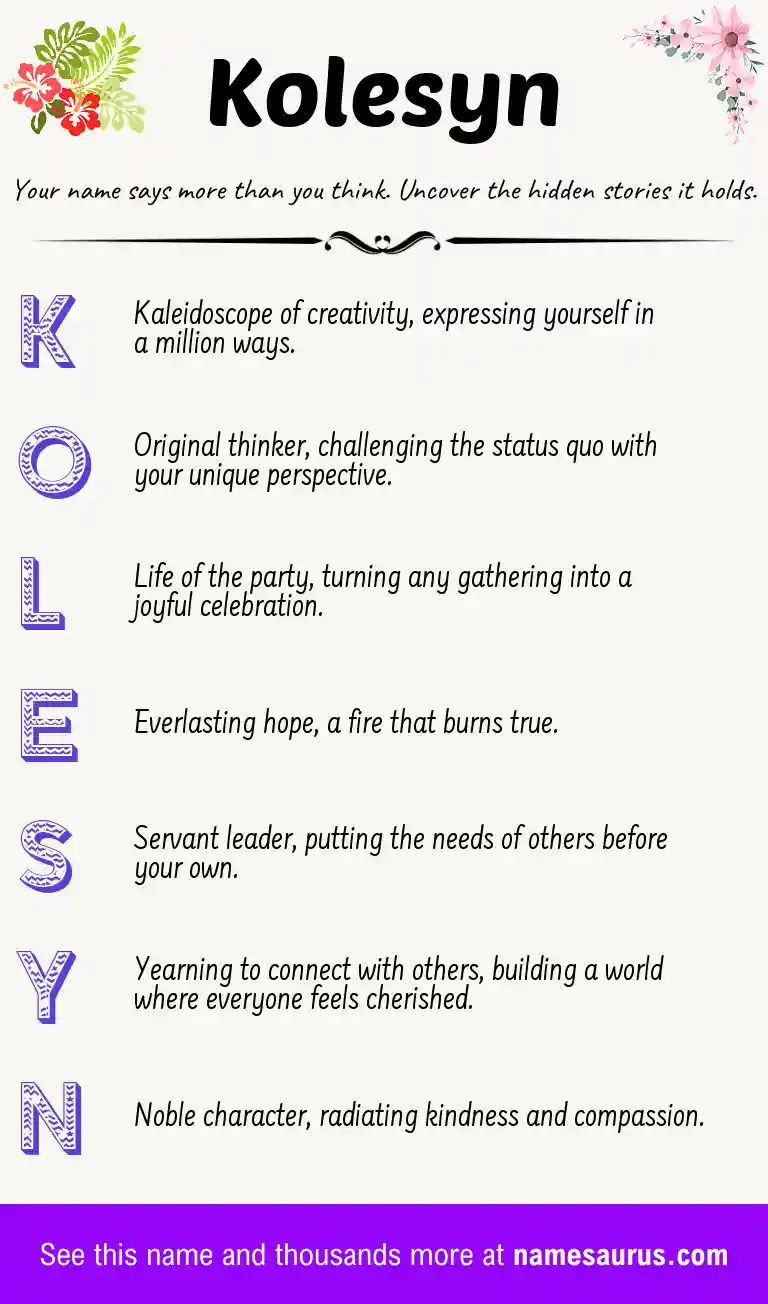 Acrostic poem about Kolesyn.