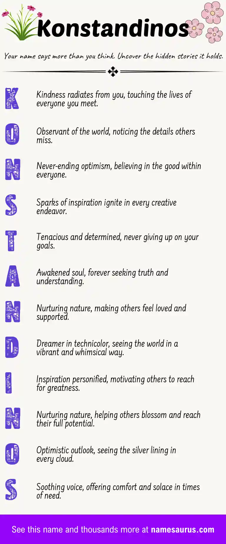 Acrostic poem about Konstandinos.