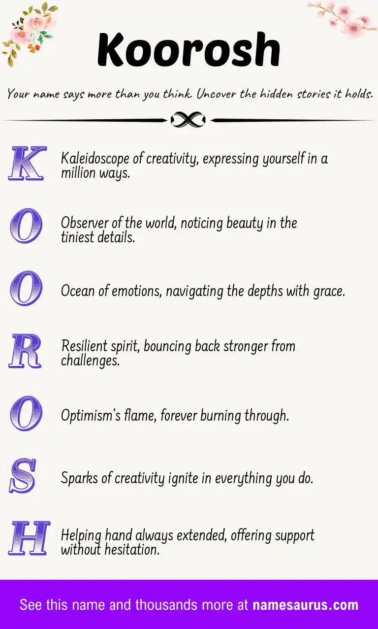 Acrostic poem about Koorosh.
