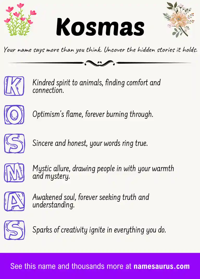 Acrostic poem about Kosmas.