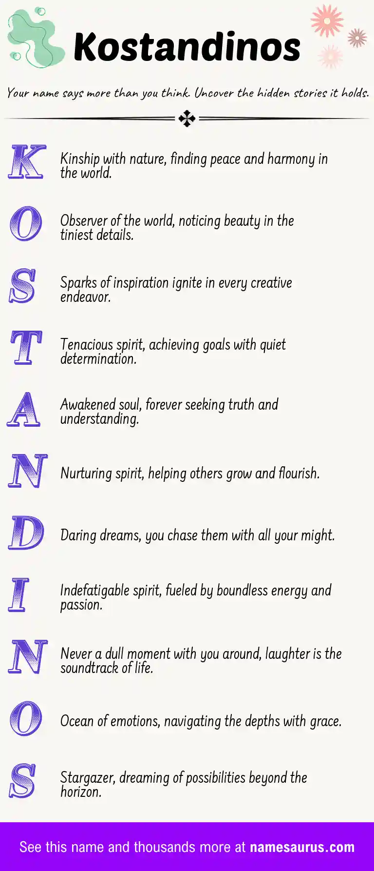 Acrostic poem about Kostandinos.