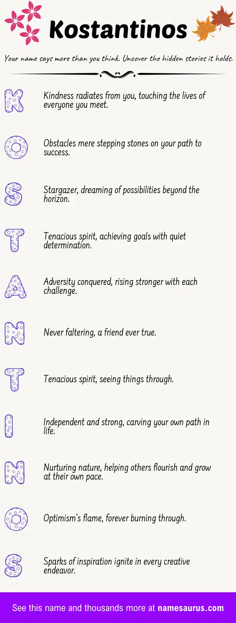 Acrostic poem about Kostantinos.