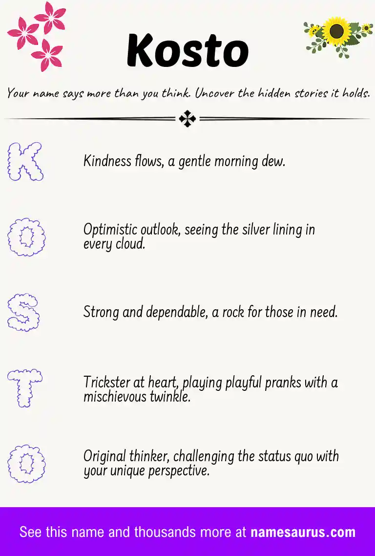 Acrostic poem about Kosto.