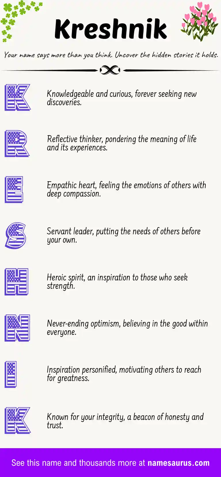 Acrostic poem about Kreshnik.