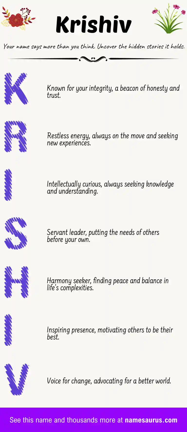 Acrostic poem about Krishiv.