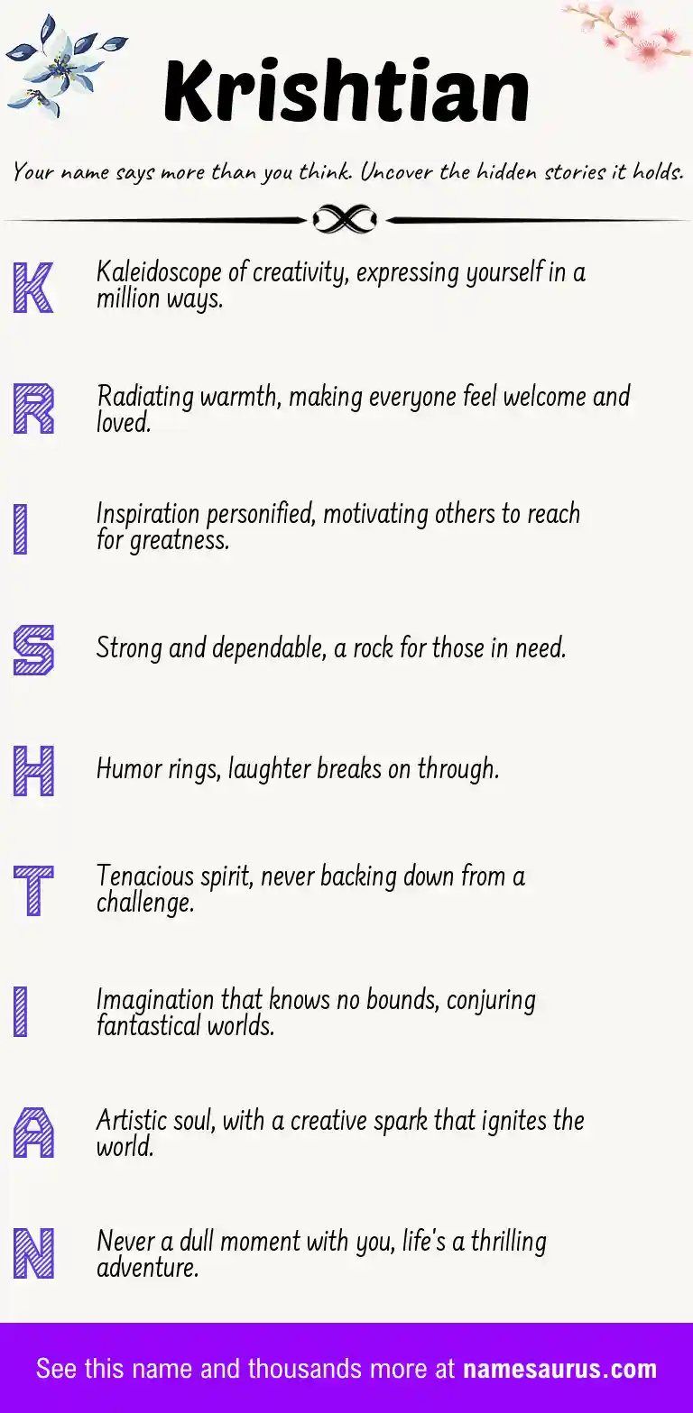 Acrostic poem about Krishtian.