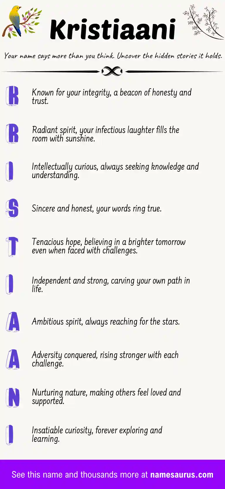 Acrostic poem about Kristiaani.