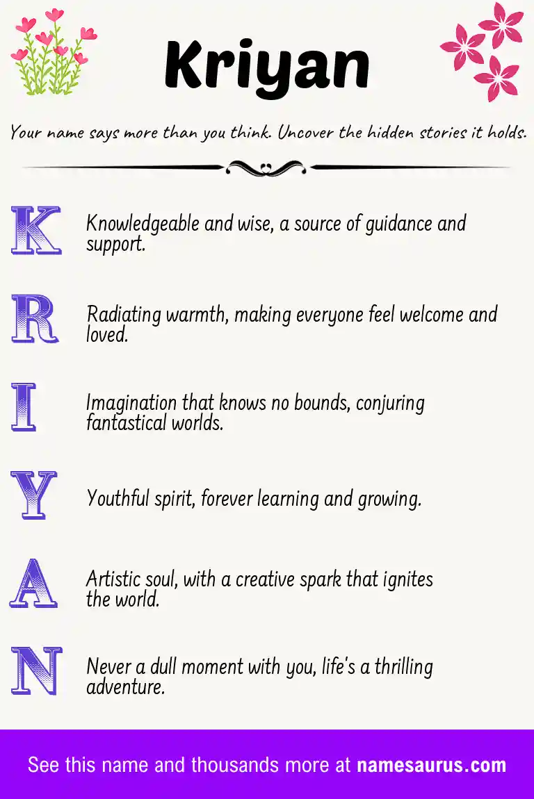 Acrostic poem about Kriyan.