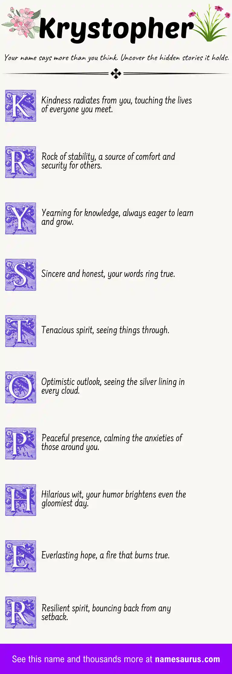 Acrostic poem about Krystopher.
