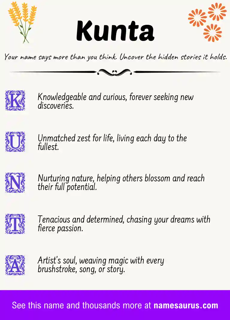 Acrostic poem about Kunta.