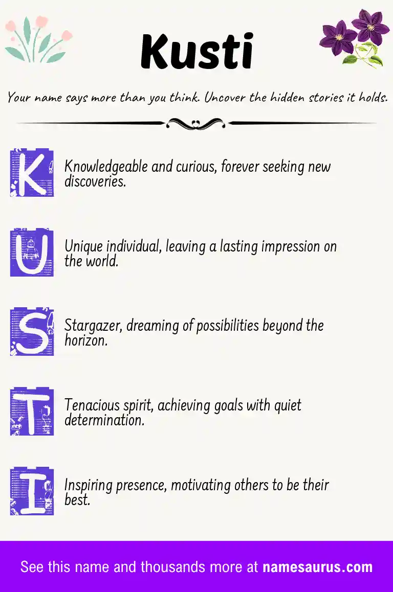 Acrostic poem about Kusti.